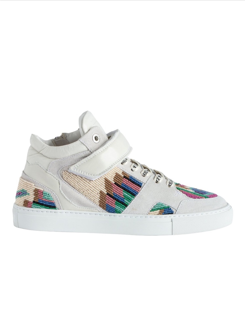 NWT and Box Zadig & Voltaire White High-Top Sneakers with Multicolor Beaded